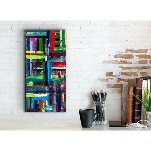 Green and Blue Abstract Painting 12" x 24" Colorful Fun Contemporary Art